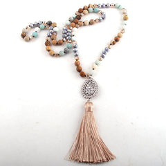 Boho Necklace, RH Amazonite Jasper, Tassel Brown Natural Stone