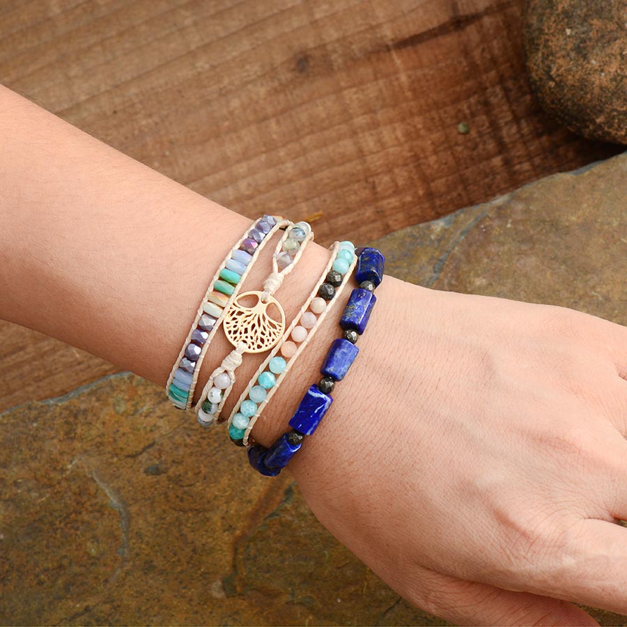 Boho Bracelet, Stretchy Bracelet, Blue Lapis and Purple Amethyst