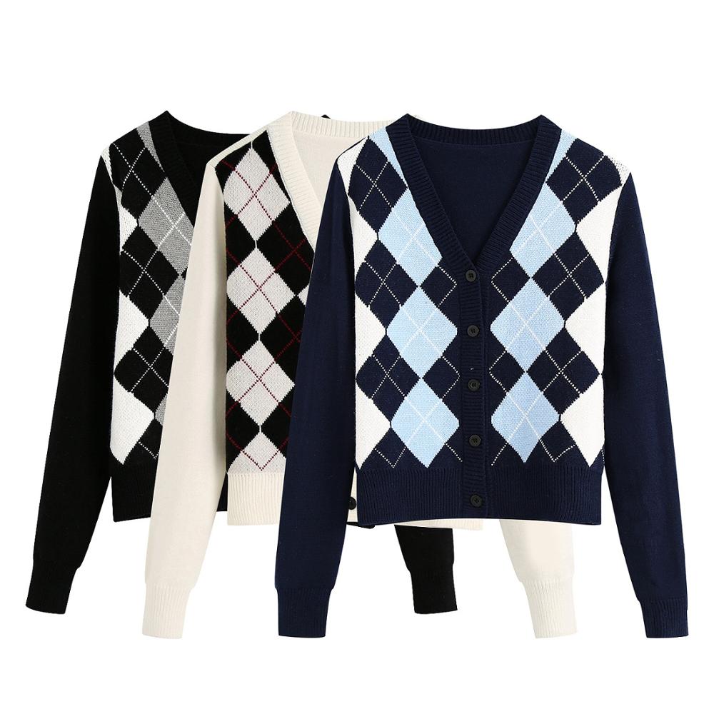 Boho Cardigan, Retro Knit Cardigan, Blue Check