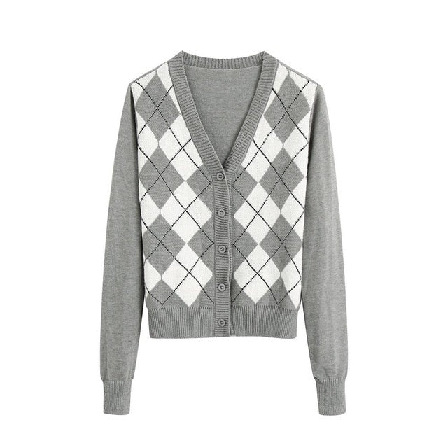 Boho Cardigan, Retro Knit Cardigan, Blue Check