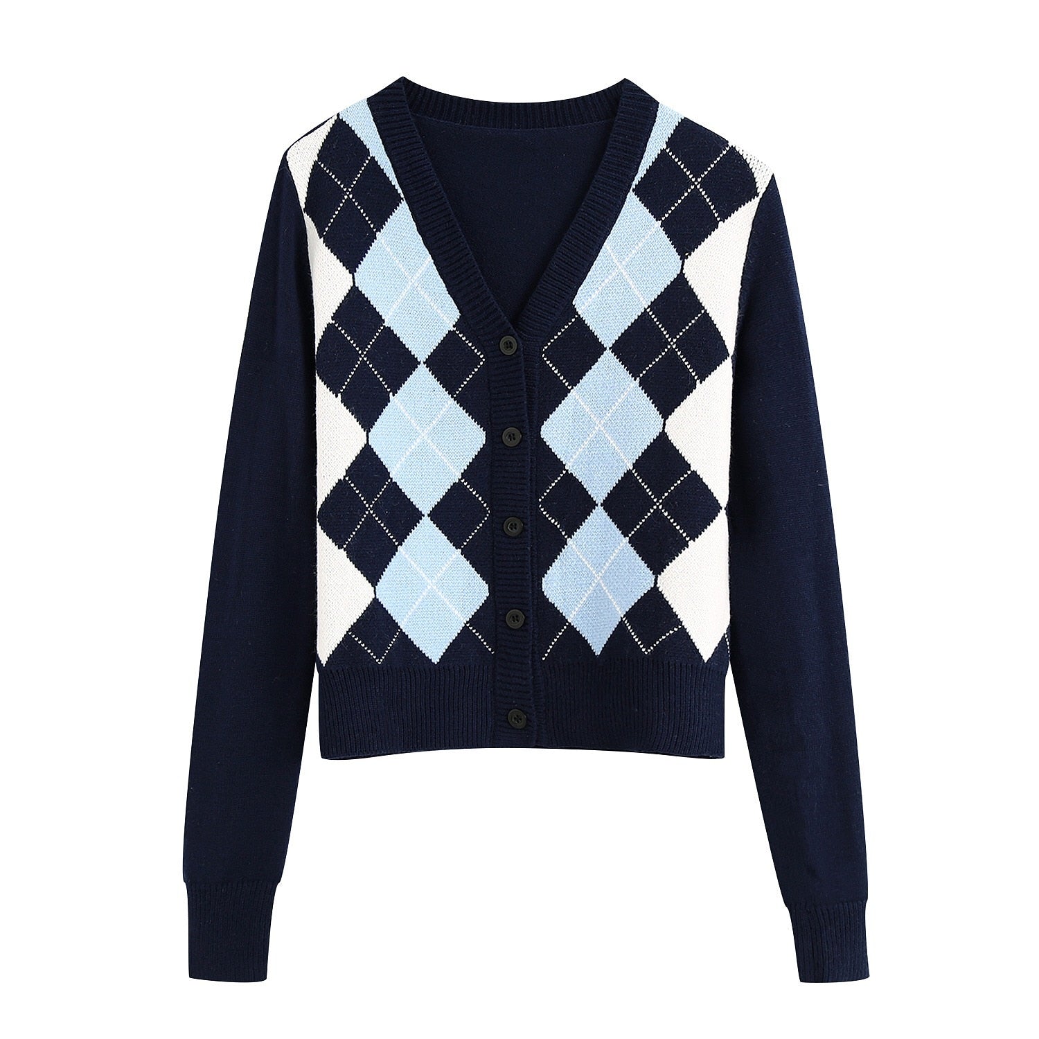 Boho Cardigan, Retro Knit Cardigan, Blue Check