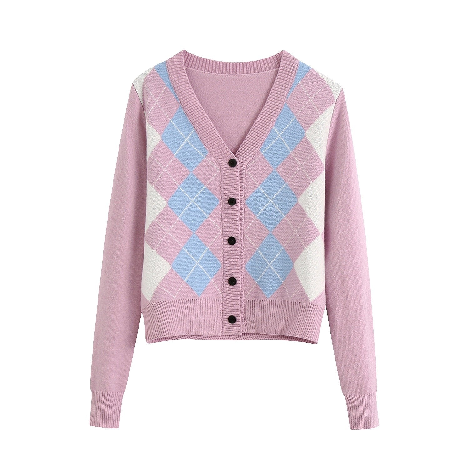 Boho Cardigan, Retro Knit Cardigan, Blue Check