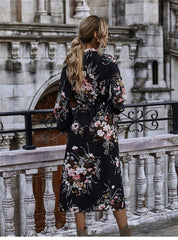 Boho Midi Dress, Black Luna Floral Dress
