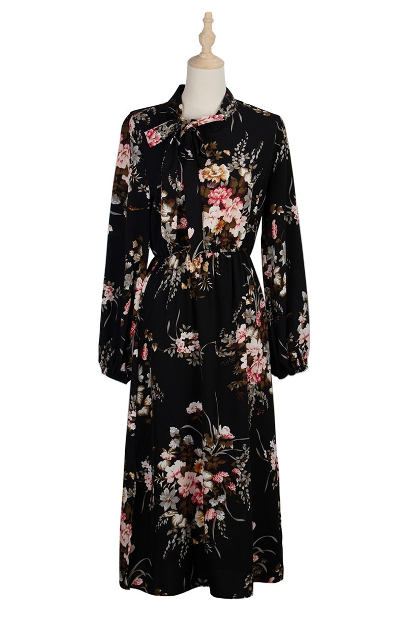 Boho Midi Dress, Black Luna Floral Dress