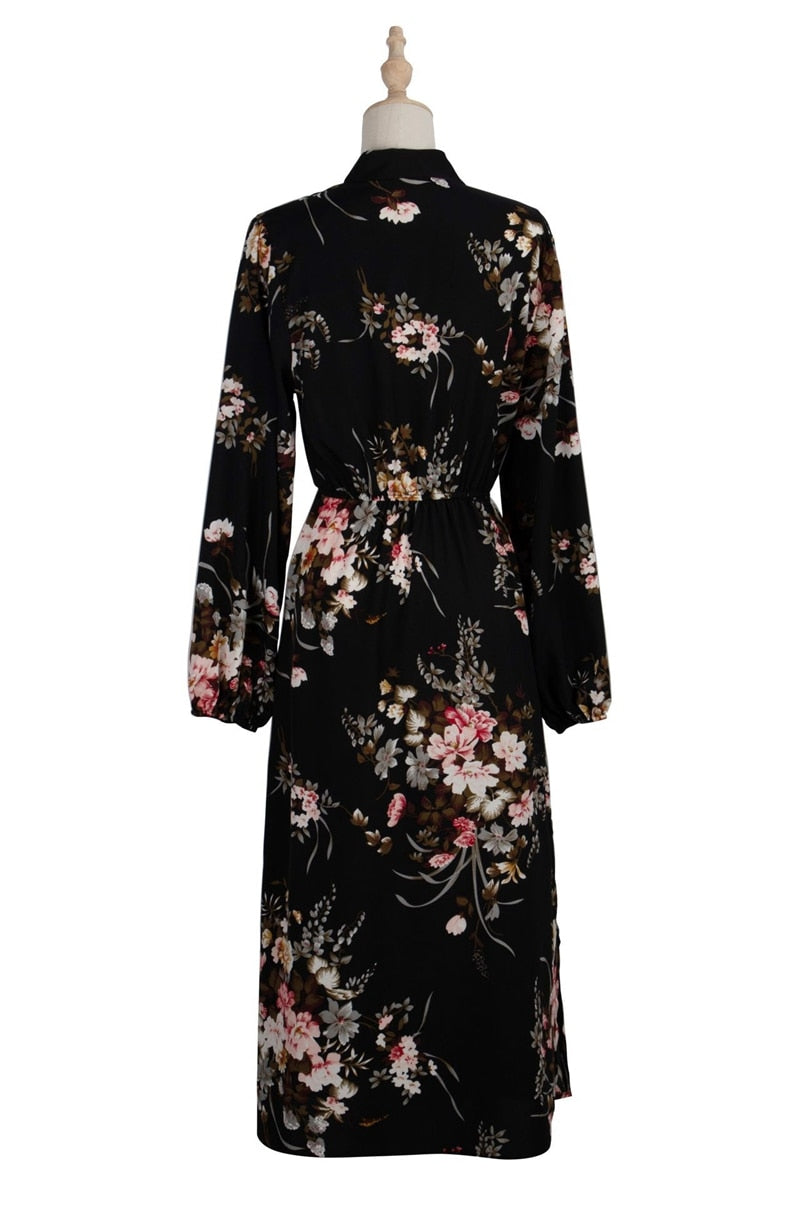 Boho Midi Dress, Black Luna Floral Dress