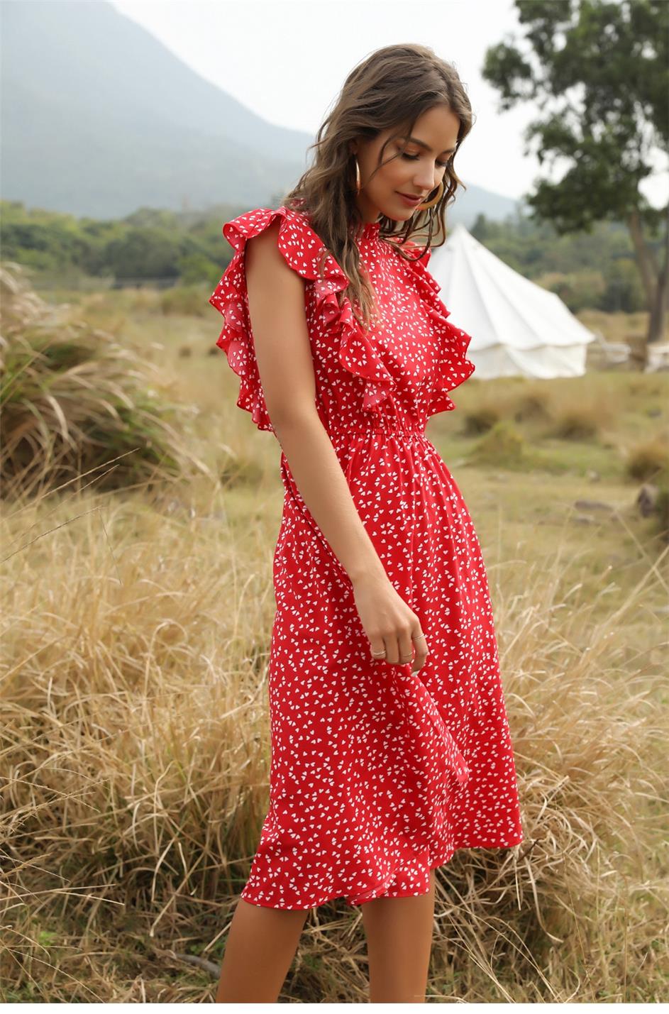 Boho Midi Dress, Raffle Red Heart (Red, Black, Blue)