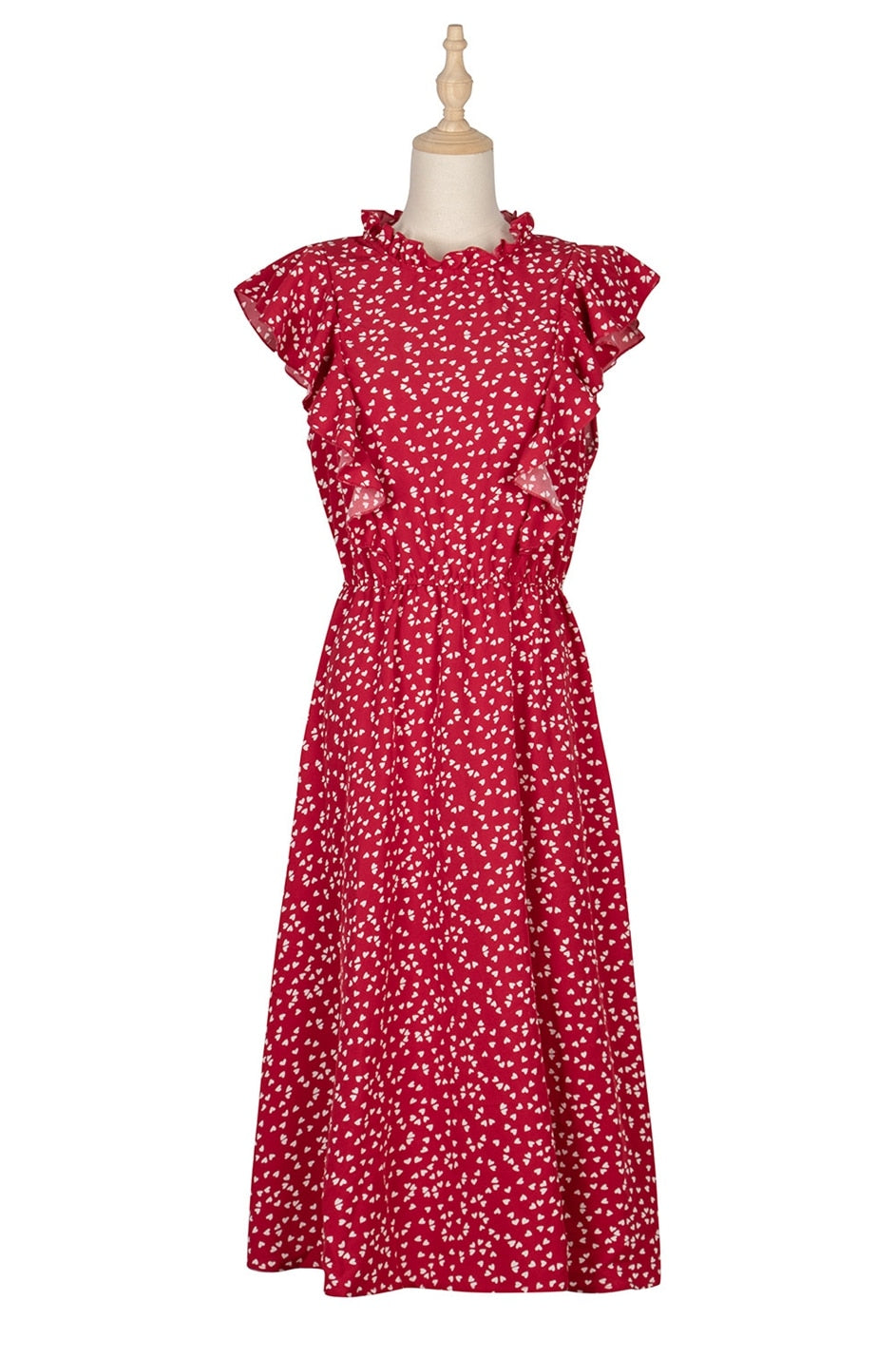 Boho Midi Dress, Raffle Red Heart (Red, Black, Blue)