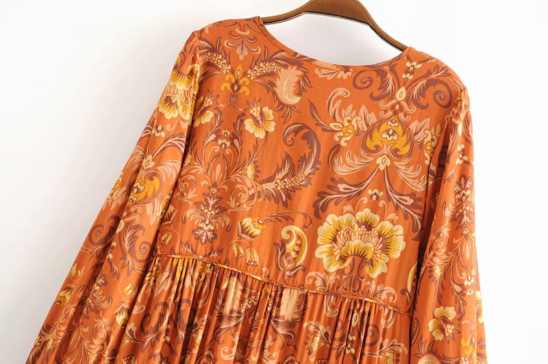 Gown Dress, Boho Maxi Dress, Loose Dress, Green and Copper Anna Vintage Rose