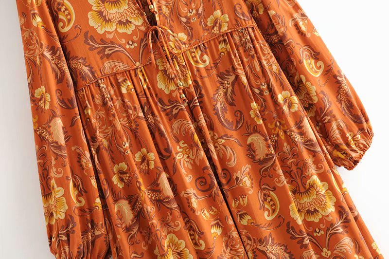 Gown Dress, Boho Maxi Dress, Loose Dress, Green and Copper Anna Vintage Rose