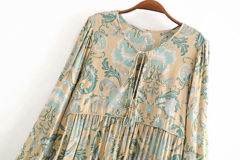 Gown Dress, Boho Maxi Dress, Loose Dress, Green and Copper Anna Vintage Rose