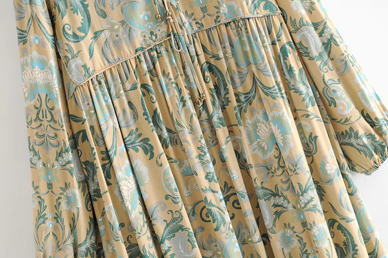 Gown Dress, Boho Maxi Dress, Loose Dress, Green and Copper Anna Vintage Rose