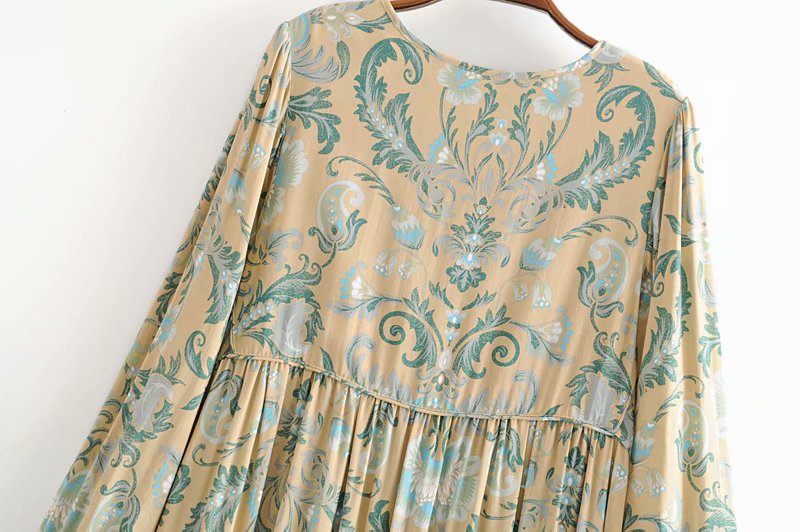 Gown Dress, Boho Maxi Dress, Loose Dress, Green and Copper Anna Vintage Rose
