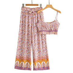 Boho Two Piece Set, Two Piece Pants Set, Pink Little Flower