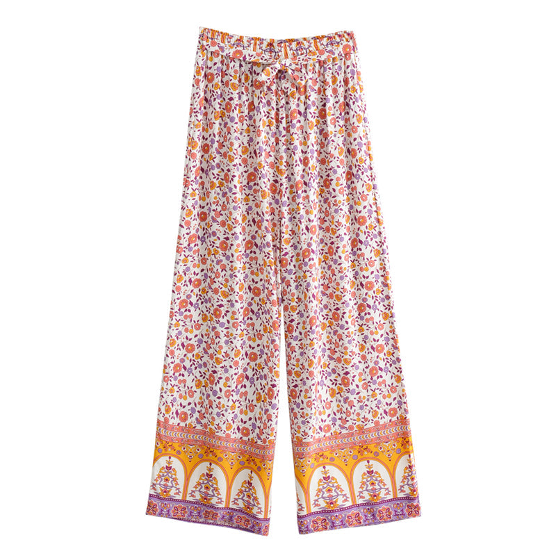Boho Two Piece Set, Two Piece Pants Set, Pink Little Flower