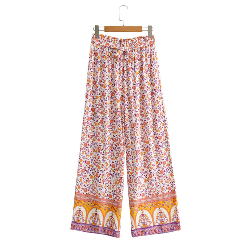 Boho Two Piece Set, Two Piece Pants Set, Pink Little Flower