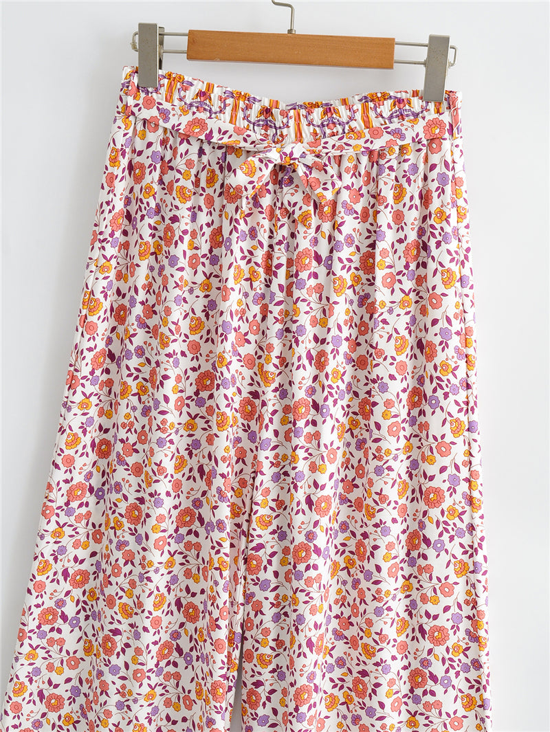 Boho Two Piece Set, Two Piece Pants Set, Pink Little Flower