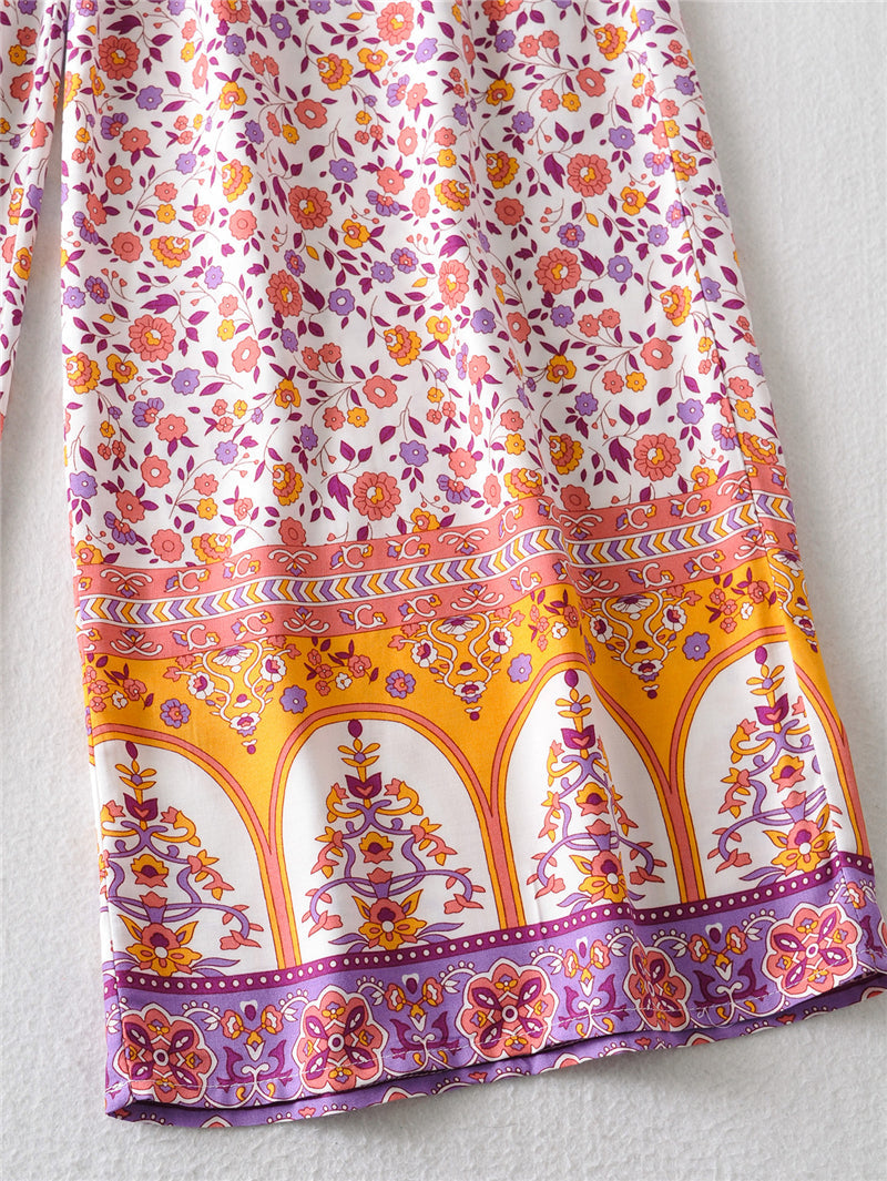 Boho Two Piece Set, Two Piece Pants Set, Pink Little Flower