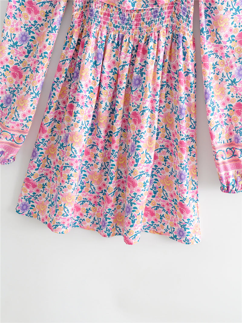 Boho Mini Dress Off  Shoulder Sundress, Pastel Pink  Rose