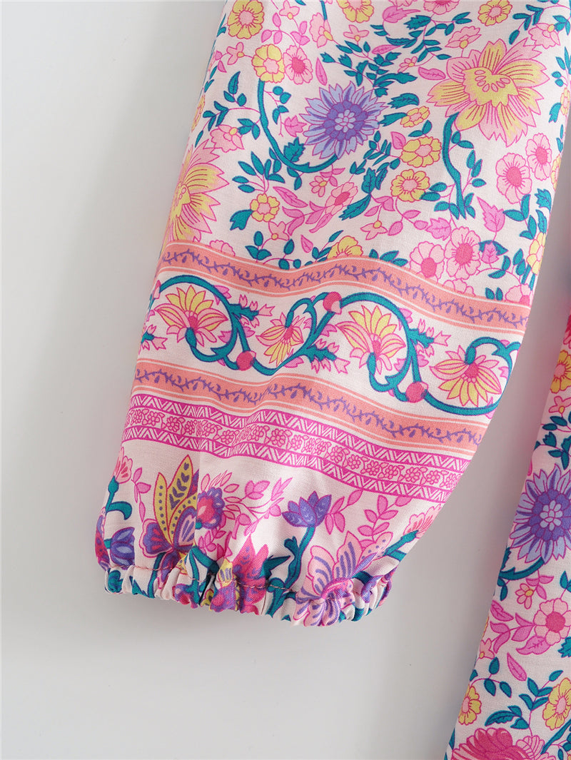 Boho Mini Dress Off  Shoulder Sundress, Pastel Pink  Rose