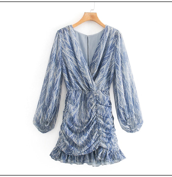 Boho Mini Dress Vintage Dress, Blue Print
