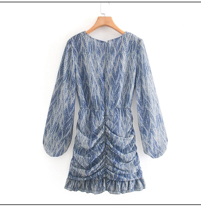 Boho Mini Dress Vintage Dress, Blue Print