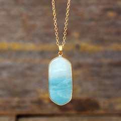 Boho Necklace, Amazonite and Gold Chain