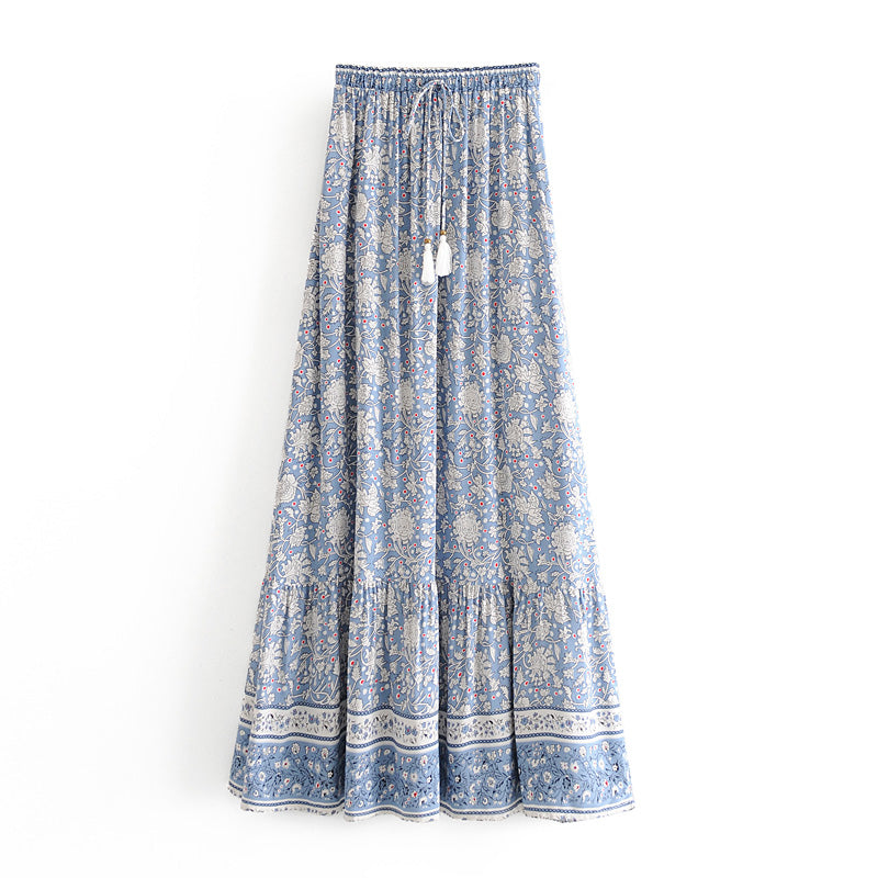 Boho Two Piece Set, Crop Top and Skirt, Wild Flower Blue Sky