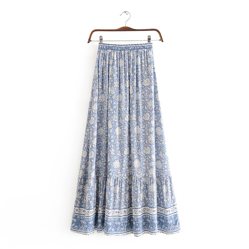 Boho Two Piece Set, Crop Top and Skirt, Wild Flower Blue Sky
