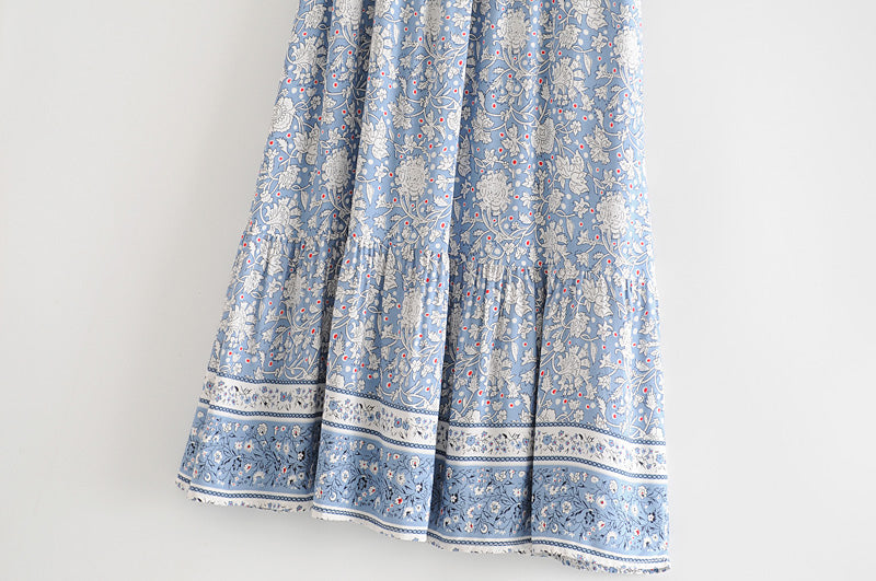 Boho Two Piece Set, Crop Top and Skirt, Wild Flower Blue Sky