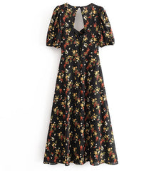 Boho Midi Dress, Midnight Black Garden