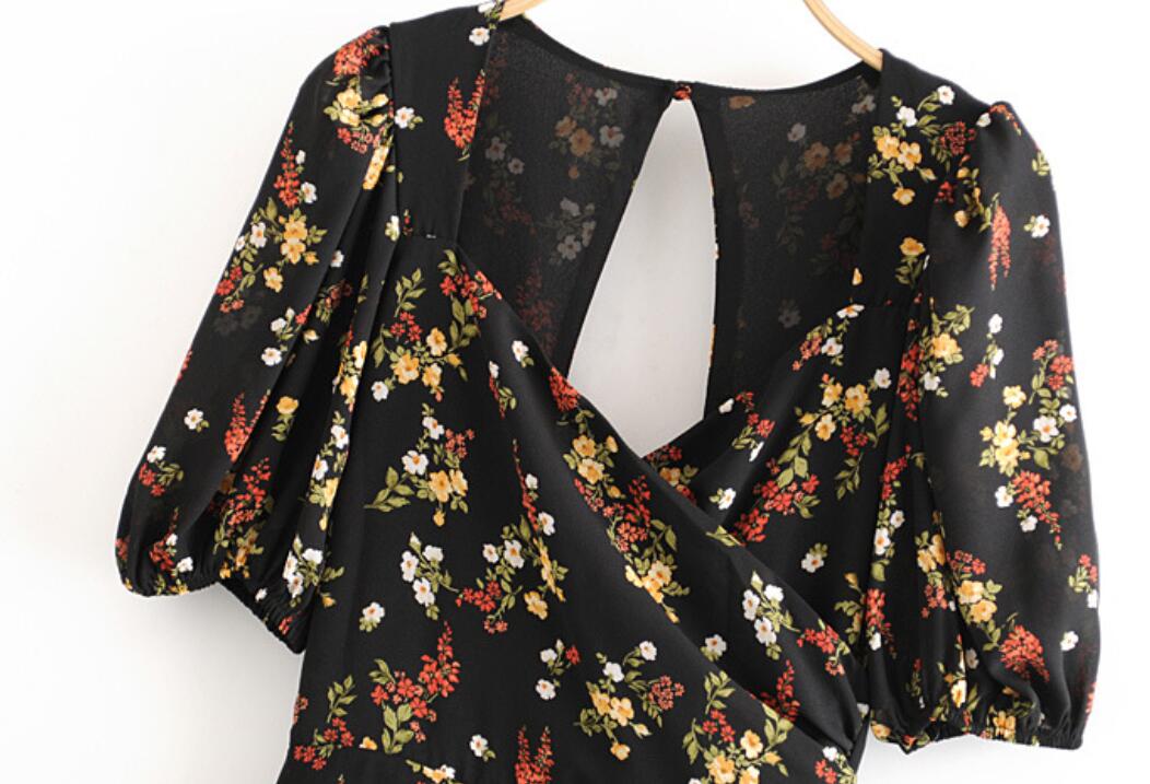 Boho Midi Dress, Midnight Black Garden
