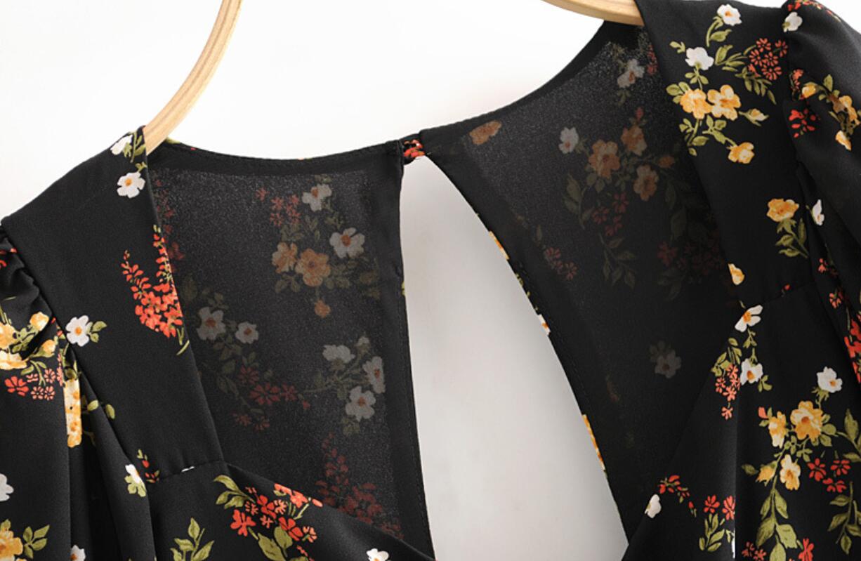 Boho Midi Dress, Midnight Black Garden