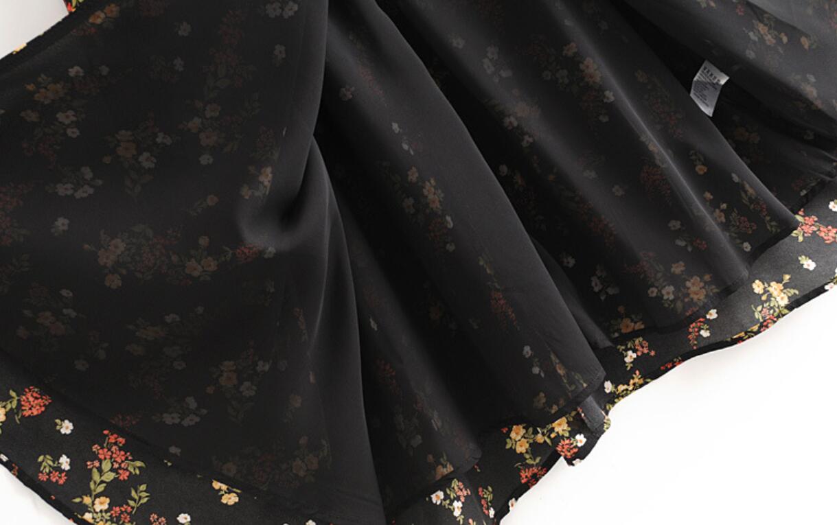 Boho Midi Dress, Midnight Black Garden