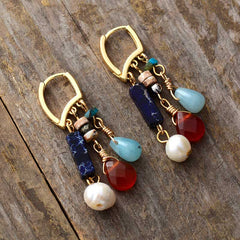 Boho Earrings, Dangle Earrings, Red Ruby Gemstone