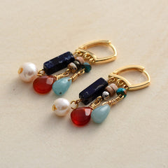 Boho Earrings, Dangle Earrings, Red Ruby Gemstone