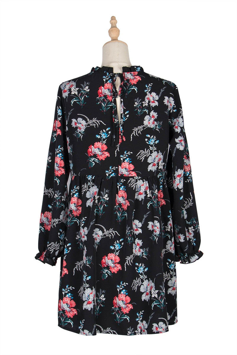 Boho Mini Dress Black Luna Floral Dress