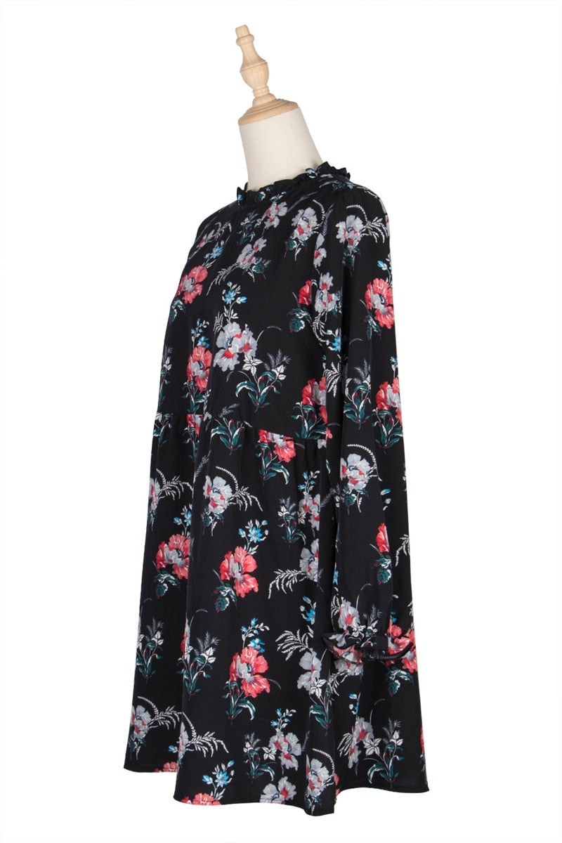 Boho Mini Dress Black Luna Floral Dress