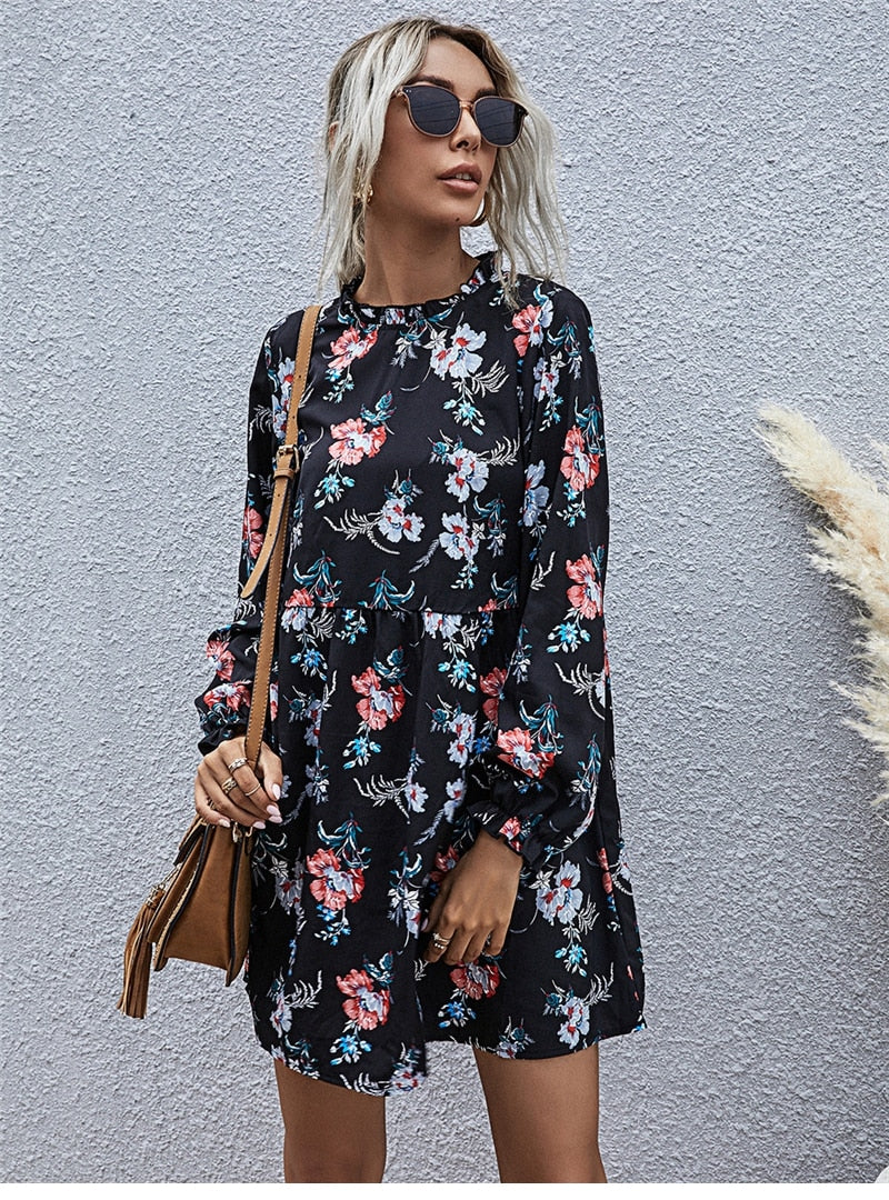 Boho Mini Dress Black Luna Floral Dress