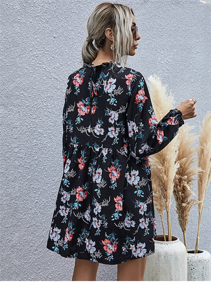 Boho Mini Dress Black Luna Floral Dress
