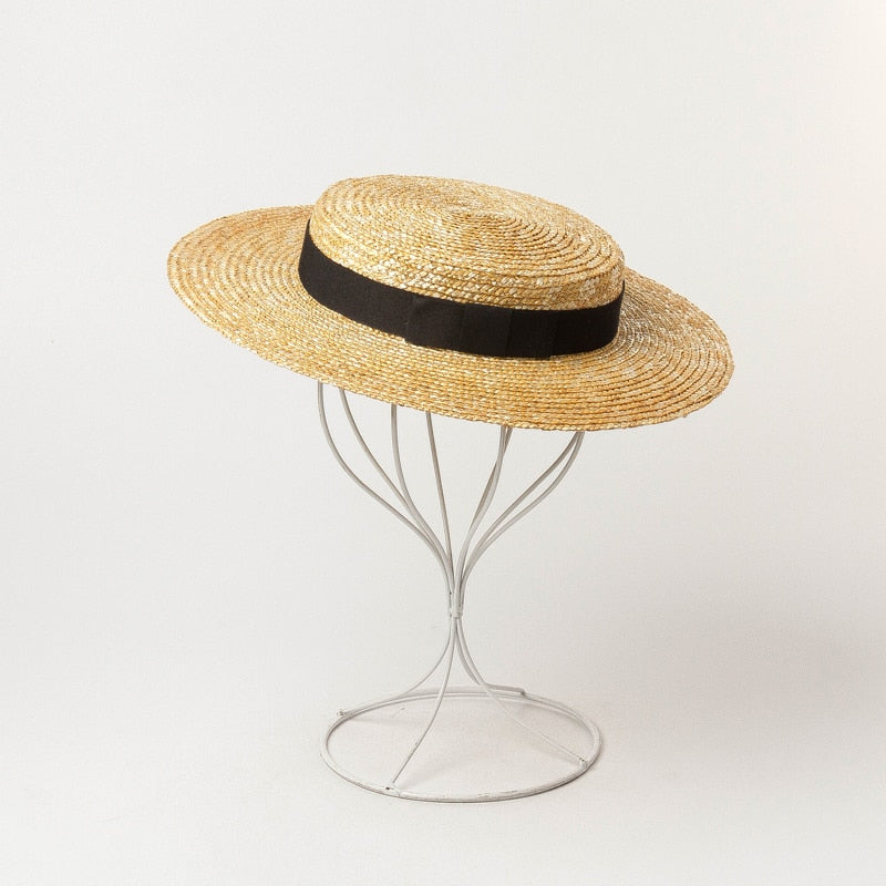 Boho Hat, Sun Hat, Beach Hat, Wide Brim Straw Hat 7 cm, Ellie Black Ribbon