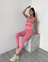 Yoga Set, Yoga Legging, Printed Workout Set Top and Legging, Snake in Pink