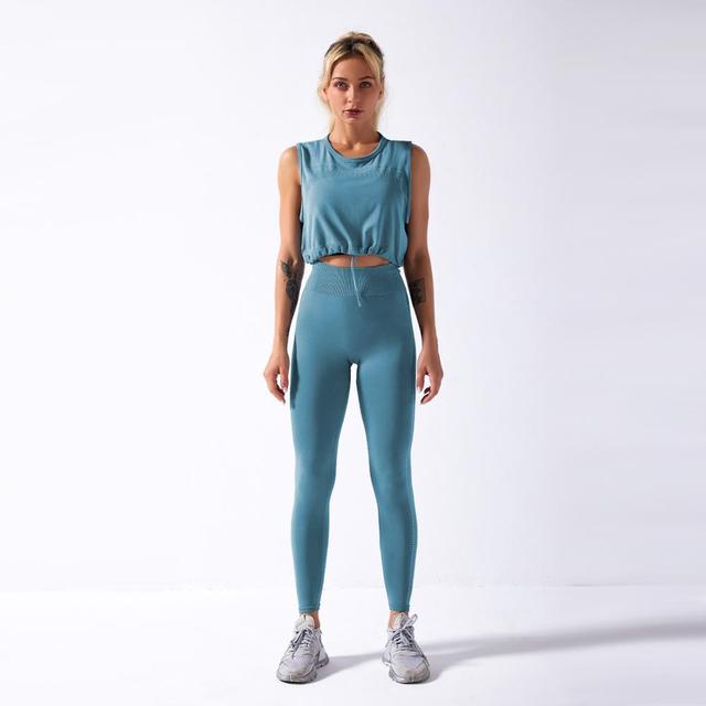 Yoga Set, Yoga Legging, Printed Workout Set Top and Legging, Kaylee in Blue