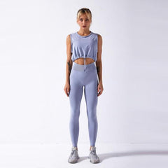 Yoga Set, Yoga Legging, Printed Workout Set Top and Legging, Kaylee in Blue