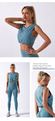 Yoga Set, Yoga Legging, Printed Workout Set Top and Legging, Kaylee in Blue