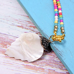 Boho Necklace, Blue Colorful  Leaf Shell