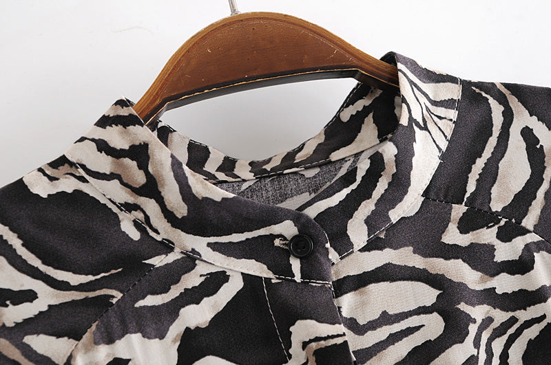 Boho Midi Dress, Tie Neck, Winter Black White Zebra