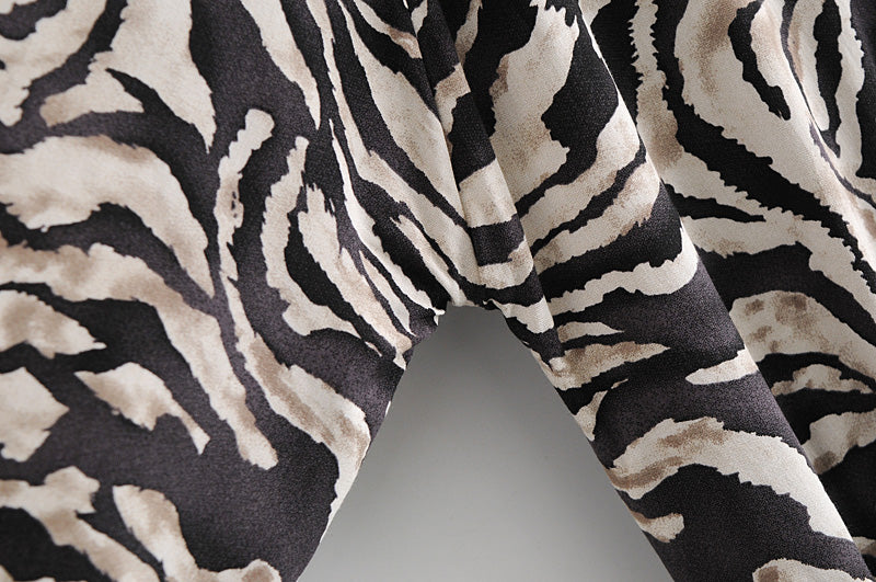 Boho Midi Dress, Tie Neck, Winter Black White Zebra