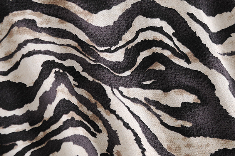 Boho Midi Dress, Tie Neck, Winter Black White Zebra