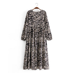Gown Dress, Boho Maxi Dress, Loose Dress, Black White  Zebra