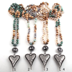 Boho Necklace, RH Amazonite Jasper, Heart Brown Natural Stone
